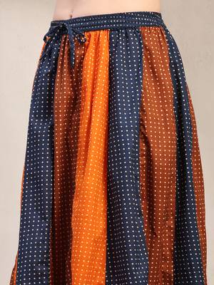 Blue color blocked cotton flared maxi skirt for women 4