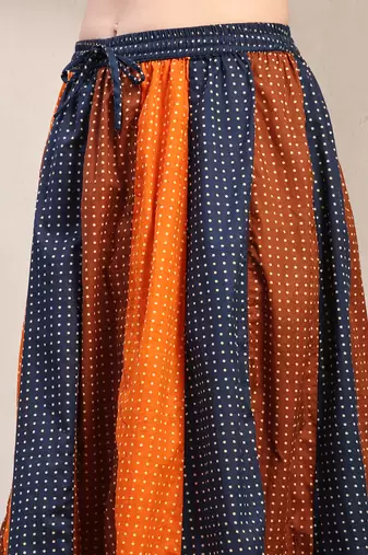 Blue color blocked cotton flared maxi skirt for women
