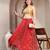 Red color blocked cotton flared maxi skirt for women