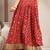 Red floral printed cotton flared maxi skirt for women