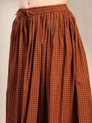 Brown printed cotton flared maxi skirt for women 4
