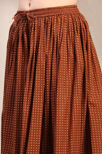 Brown printed cotton flared maxi skirt for women