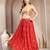 Red floral printed cotton flared maxi skirt for women