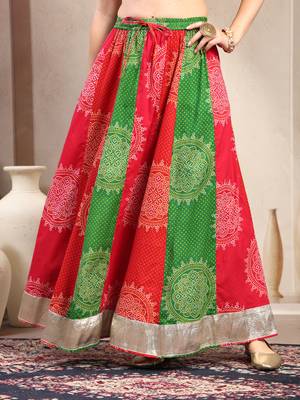 Multicolor floral printed cotton flared maxi skirt for women 2