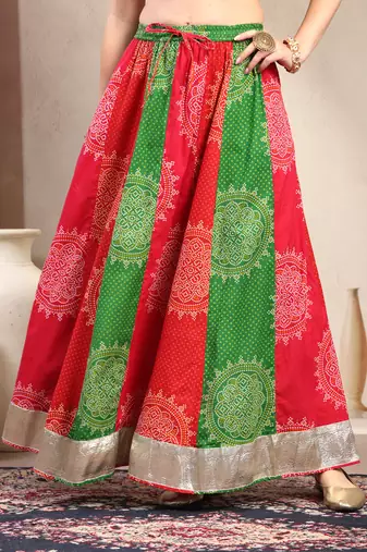 Multicolor floral printed cotton flared maxi skirt for women