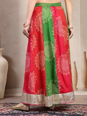 Multicolor floral printed cotton flared maxi skirt for women 3