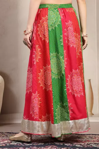 Multicolor floral printed cotton flared maxi skirt for women