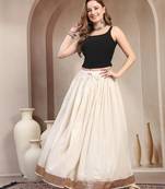 White plain cotton flared maxi skirt for women