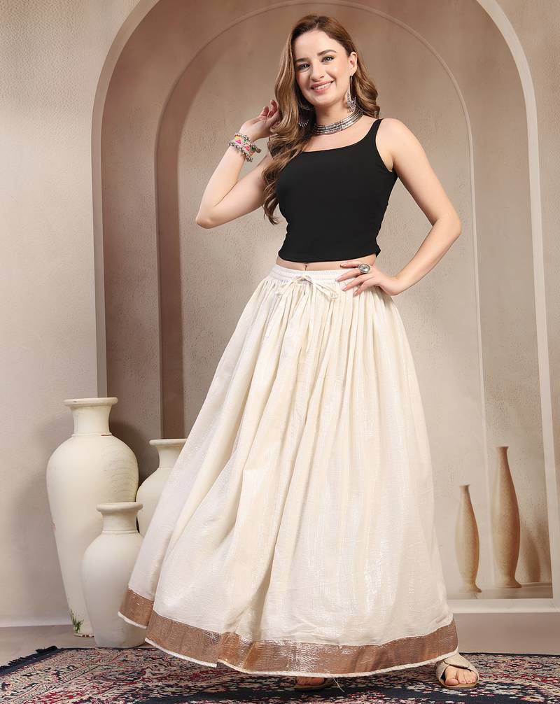 White plain cotton flared maxi skirt for women