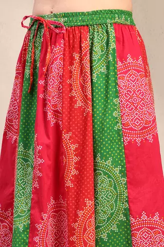 Multicolor floral printed cotton flared maxi skirt for women