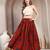 Orange graphic printed cotton flared maxi skirt for women
