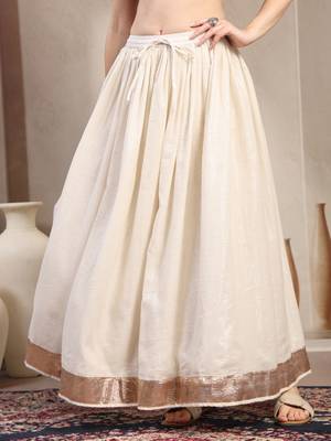 White plain cotton flared maxi skirt for women 2