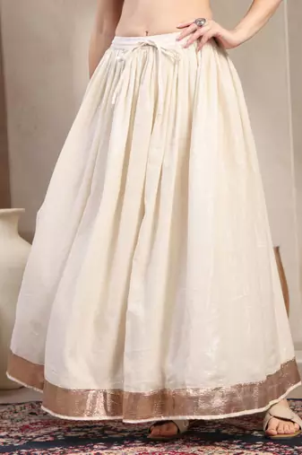 White plain cotton flared maxi skirt for women