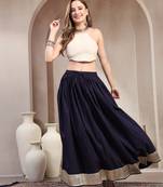 Blue plain cotton flared maxi skirt for women
