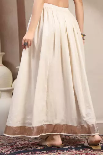 White plain cotton flared maxi skirt for women