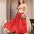 Red floral printed cotton flared maxi skirt for women