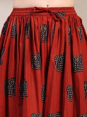 Orange graphic printed cotton flared maxi skirt for women 4