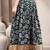Black floral printed cotton flared maxi skirt for women