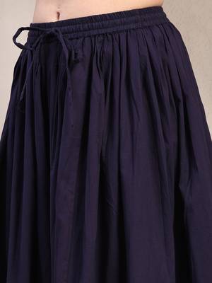 Blue plain cotton flared maxi skirt for women 4