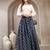 Blue floral printed cotton flared maxi skirt for women