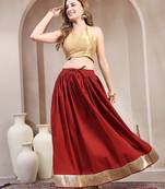 Red plain cotton flared maxi skirt for women