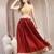 Red plain cotton flared maxi skirt for women