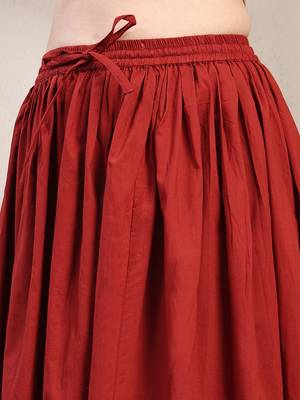 Red plain cotton flared maxi skirt for women 4