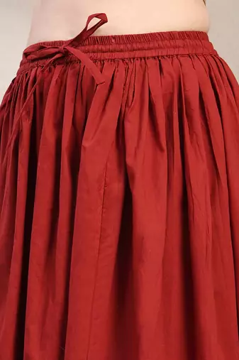 Red plain cotton flared maxi skirt for women