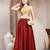 Red plain cotton flared maxi skirt for women