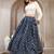Blue floral printed cotton flared maxi skirt for women