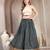 Black floral printed cotton flared maxi skirt for women