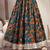 Teal floral printed cotton flared maxi skirt for women