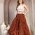Brown color blocked cotton flared maxi skirt for women
