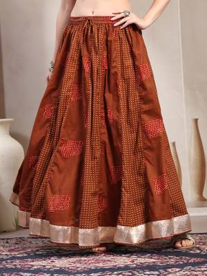 Brown color blocked cotton flared maxi skirt for women 2