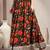 Green floral printed cotton flared maxi skirt for women