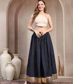 Blue printed cotton flared maxi skirt for women