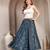 Blue floral printed cotton flared maxi skirt for women