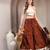 Brown color blocked cotton flared maxi skirt for women
