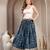Blue floral printed cotton flared maxi skirt for women