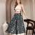 Black floral printed cotton flared maxi skirt for women