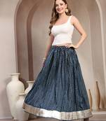 Blue printed cotton flared maxi skirt for women