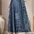 Blue floral printed cotton flared maxi skirt for women