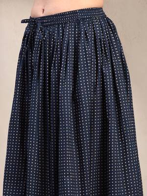 Blue printed cotton flared maxi skirt for women 4