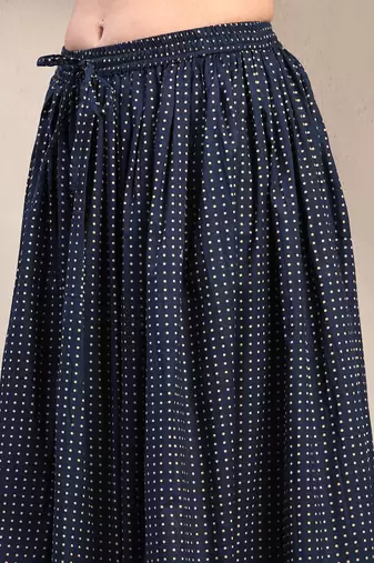 Blue printed cotton flared maxi skirt for women