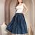 Blue graphic printed cotton flared maxi skirt for women