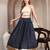 Blue printed cotton flared maxi skirt for women