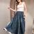 Blue floral printed cotton flared maxi skirt for women