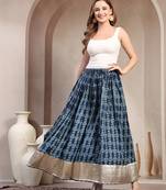 Blue floral printed cotton flared maxi skirt for women