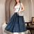Blue graphic printed cotton flared maxi skirt for women