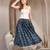 Blue graphic printed cotton flared maxi skirt for women